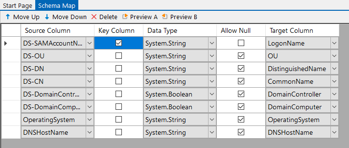 Export Schema Mapping