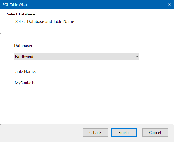 SQL Wizard Create Table