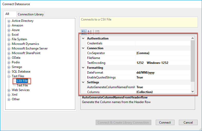 Connect to CSV File