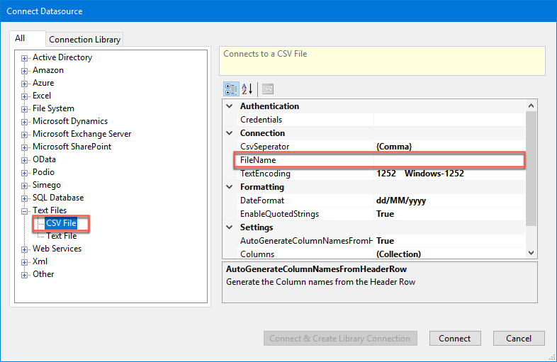 Connect to CSV