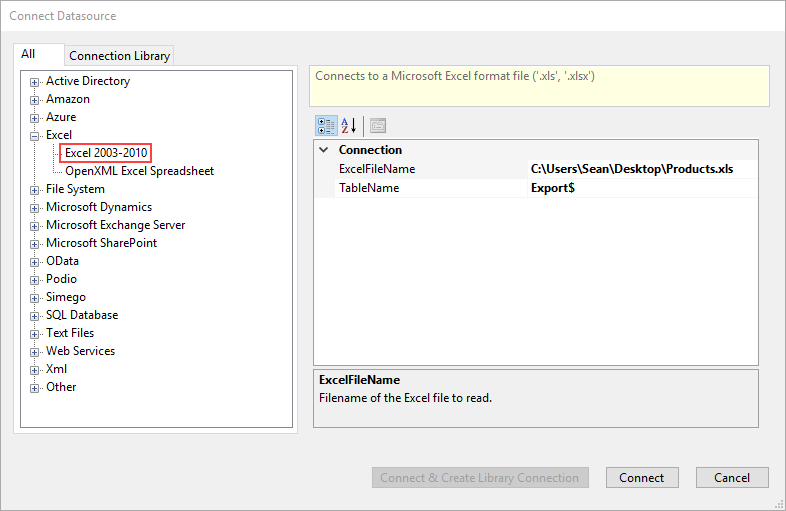 Connect to Excel XLS File