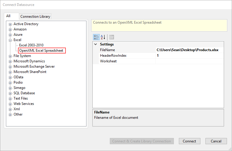 Connect to Excel XLSX File