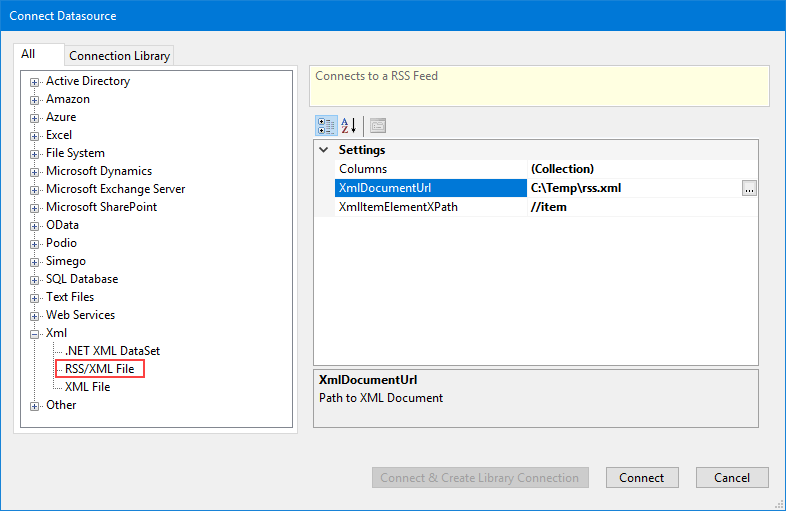 Connect to RSS/XML File