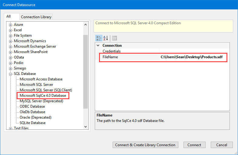 Connect to SqlCe 4.0 Database