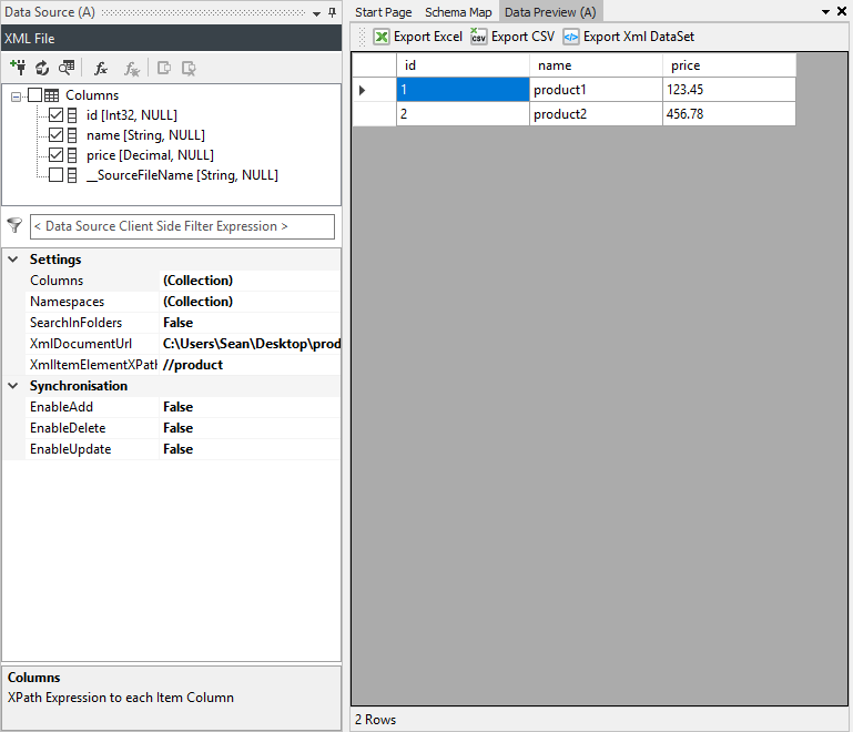 Connect to XML File Result