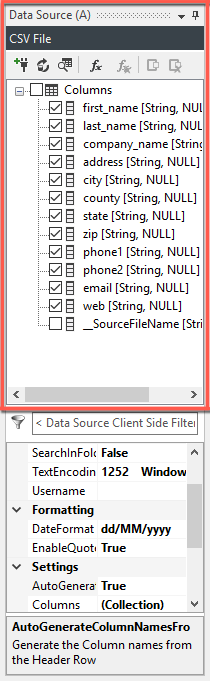 Data Source A Columns