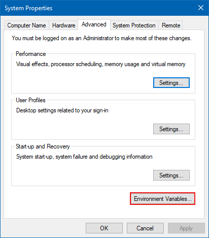 Open Environment Variables