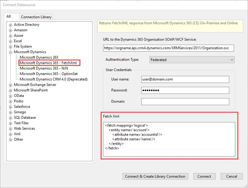 Connecting with FetchXML