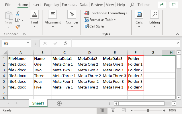 Metadata Spreadsheet