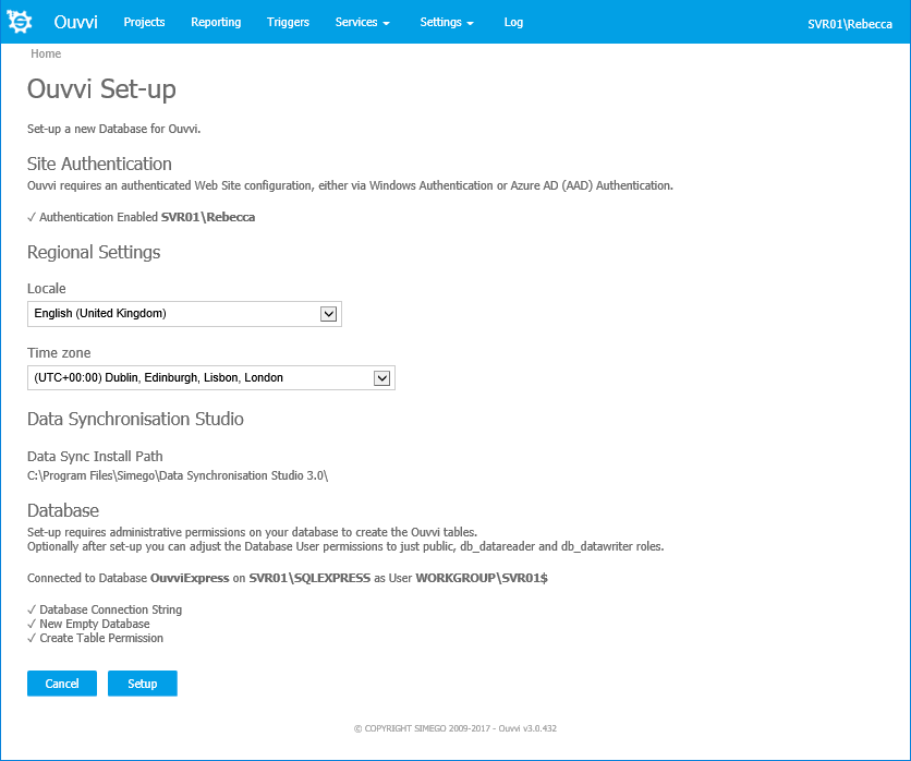 Ouvvi Database Setup