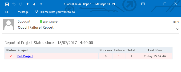 Status Report Failure Message