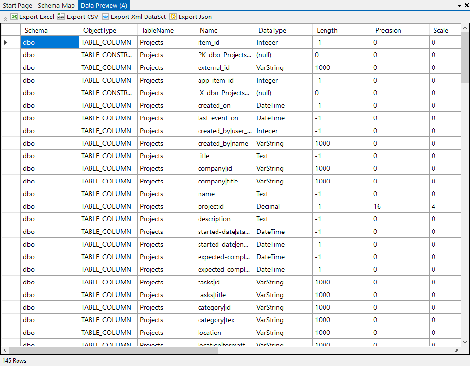 Podio DB App Schema Preview