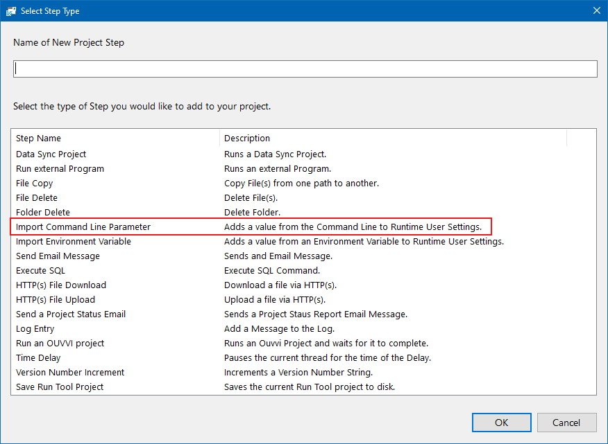 Command Line Parameter Step