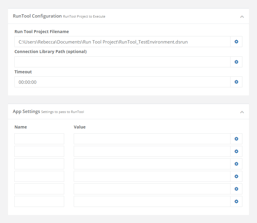 RunTool Project Step Configuration