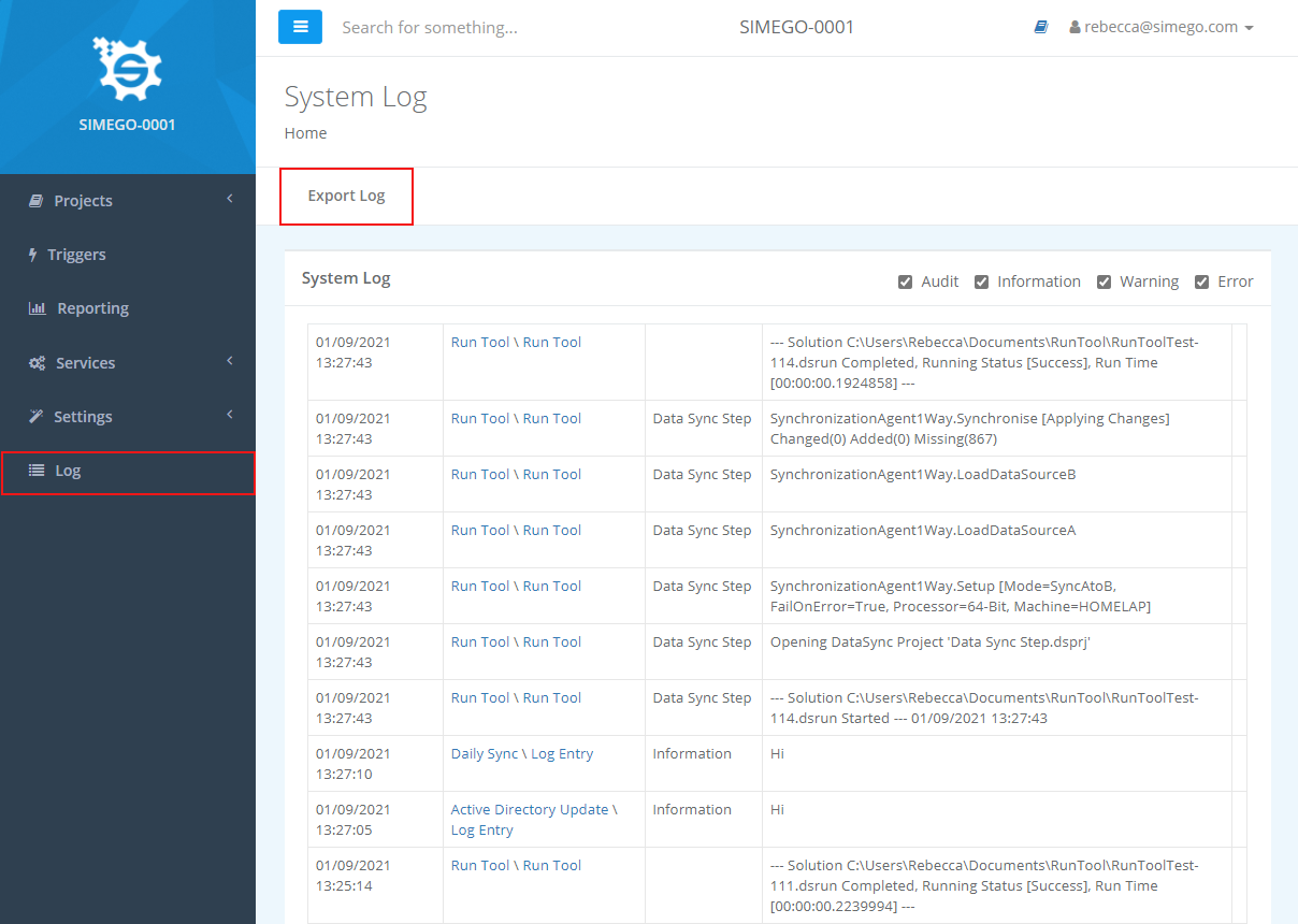 Export Log