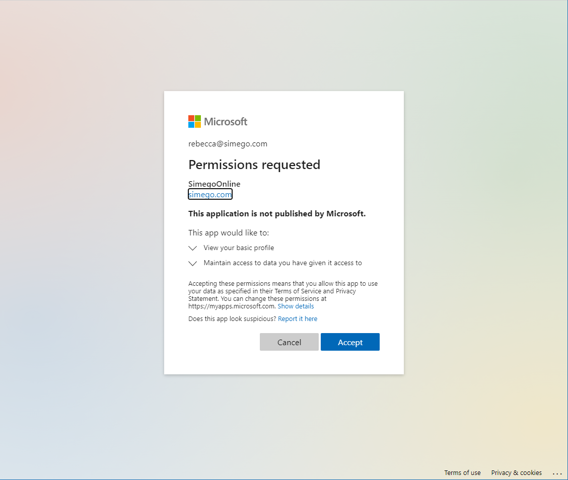 Microsoft Permission Acceptance