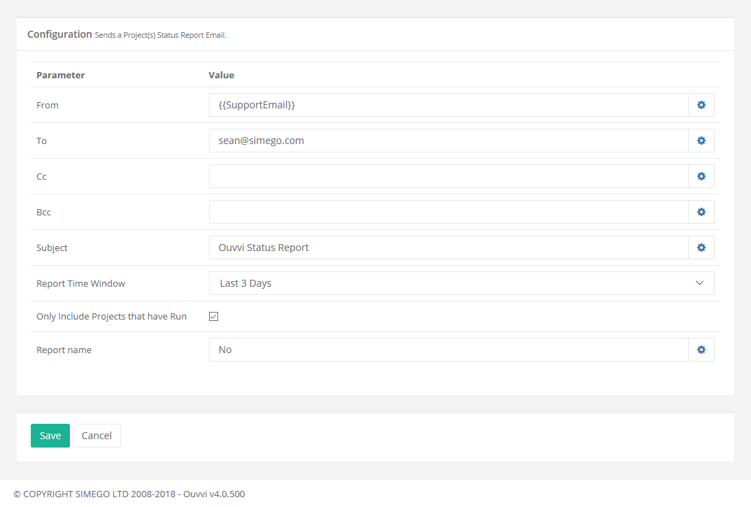 Status Report Configuration