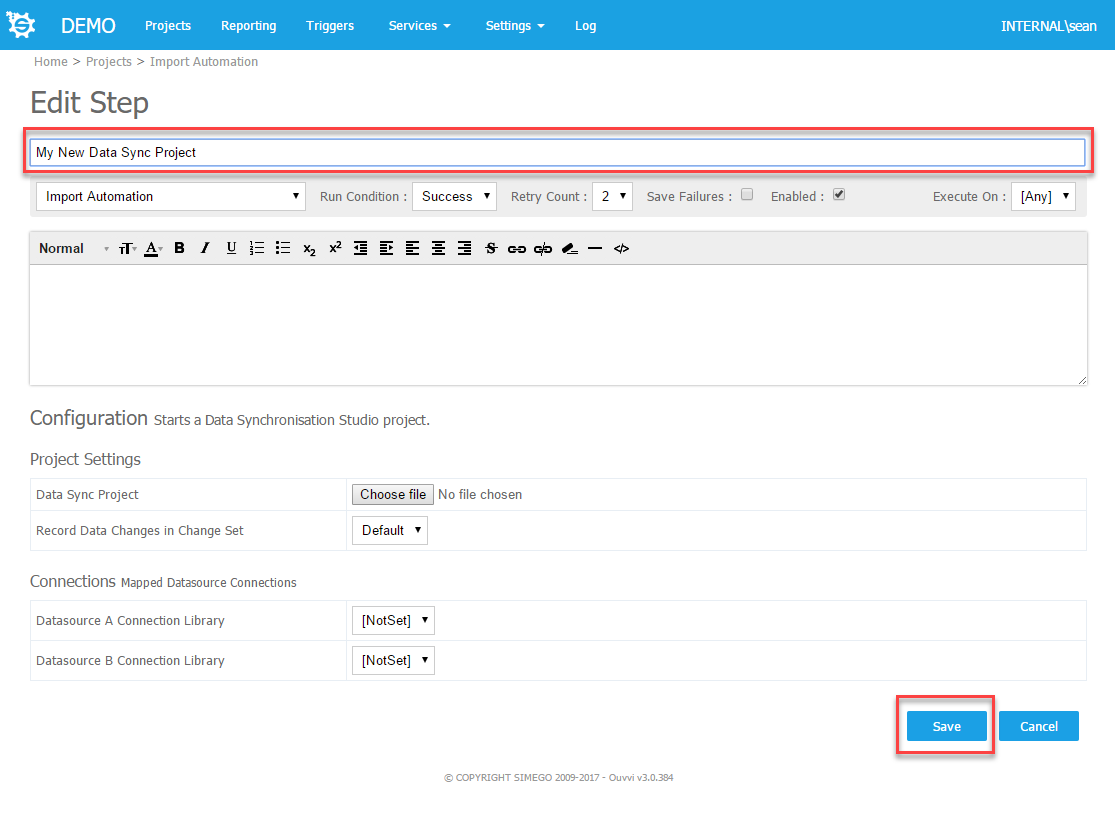 Create Data Sync Step