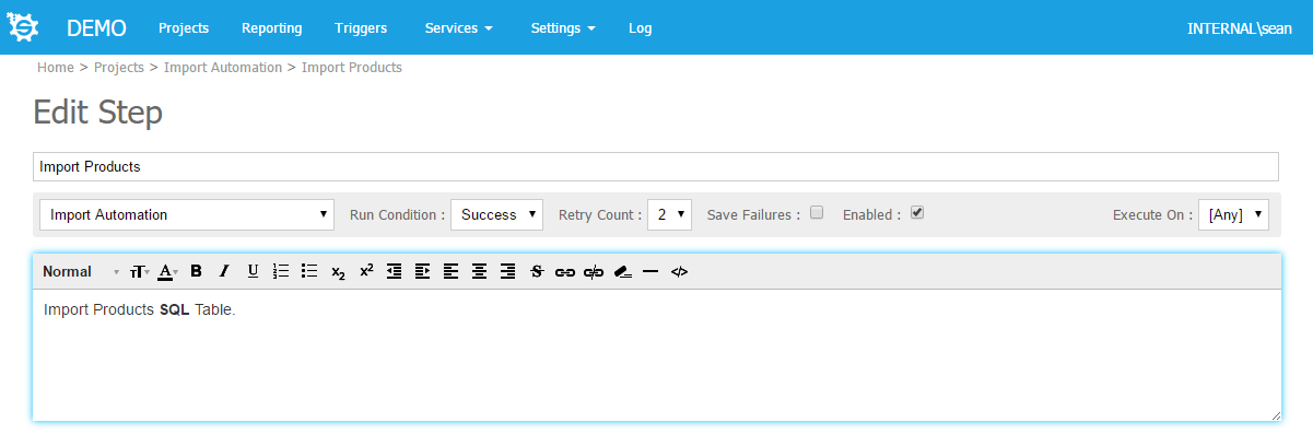 Step configuration options